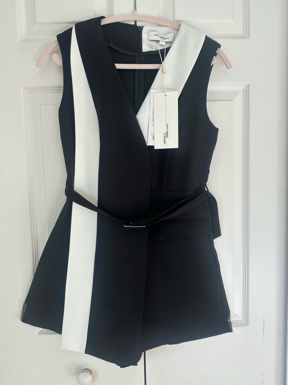 Vero Moda Black and White Sleeveless Belted Wrap Dress, EU S or US 0-4size